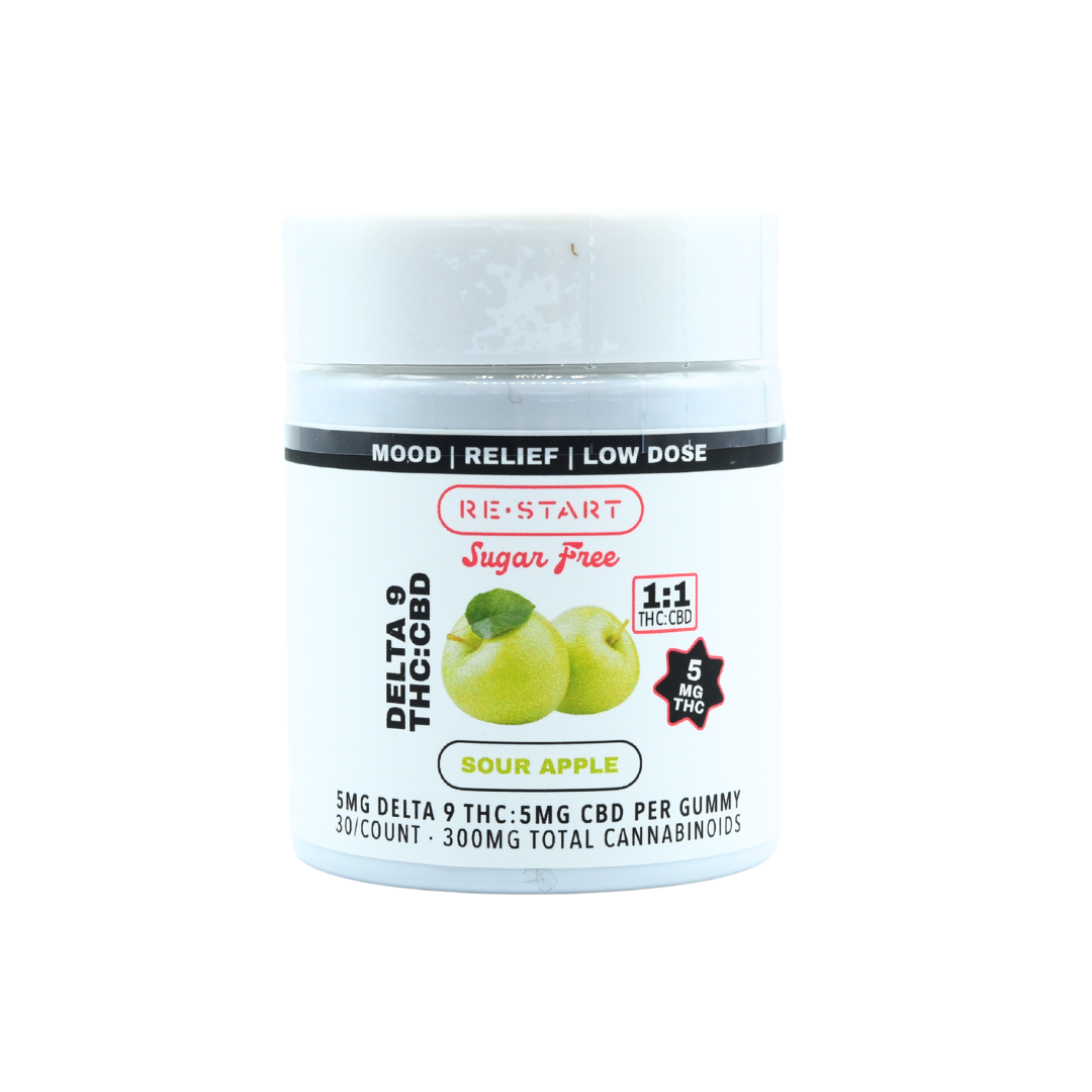 Sugar-Free Delta 9 THC CBD 10MG Gummies Sour Green Apple 30-ct (1:1)